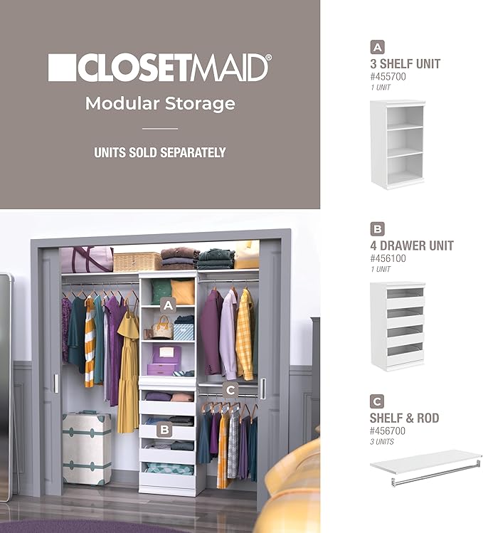 ClosetMaid Modular Storage Shelf Unit with 3 Shelves, White