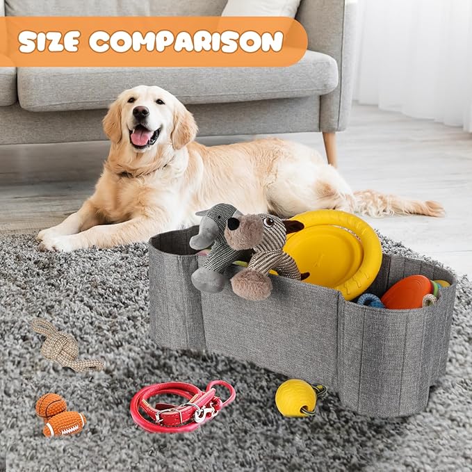 Lukeline Large Dog Toy Basket, Bone Shape Dog Toy Storage Box, Foldable Fabric Storage Bin for Pet toys and Pet Supplies, 26.4 * 12.6 * 9.5 Inches (2 Pack-Grey)