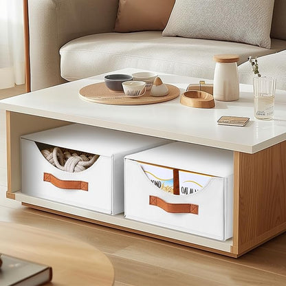 Stackable Storage Drawers - Large Collapsible Storage Bins with Drawers, 6 Pack Closet Shelf Organizer Basket, Fabric Pull Out Organizer for Bedroom, Living Room, Dorm, White