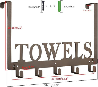 Towel Hooks for Bathroom Over the Door Hooks Wall Mount Rack Holder, Heavy Duty Robe Hooks Hanger for Metal Sandblasted Organizer for Towel Clothes Bag Robe(Coffee)