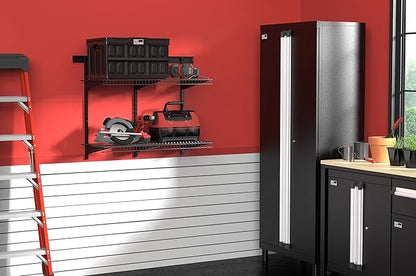 ClosetMaid MaxLoad Heavy Duty Wall Shelf Kit for Garage, 2 Shelves, Adjustable ShelfTrack Wire Shelving, Black Finish