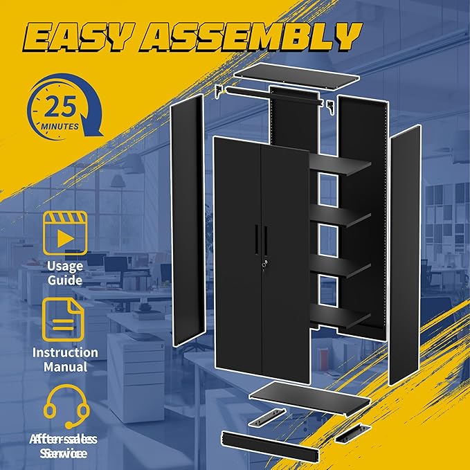Metal Storage Cabinet with Adjustable Shelves, 72" Steel Garage Storage Cabinets with Lock and 2 Door, Locking Tool Cabinet Utility Cabinets for Garage, Kitchen, Home Office, School, Shop