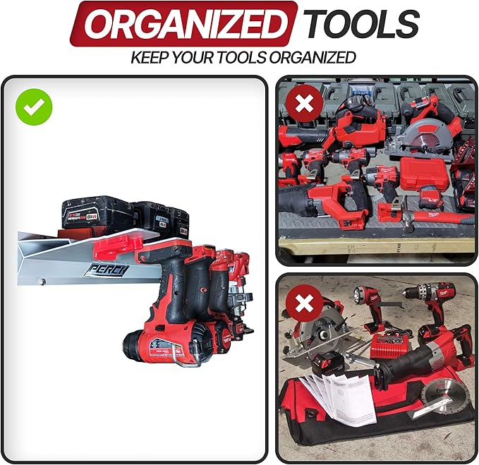 9 Pack Tool Holder for Milwaukee M18/18v Cordless Tools - Snap Fit Tool Organizer for Milwaukee Drill Holder, Under Shelf, Wall Mount w/Hardware for Easy Install.