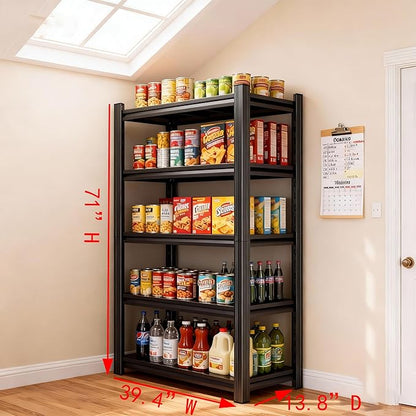 Metal Garage Shelving Unit,Heavy Duty 5-Tier Adjustable Storage Shelves,3000 lbs Capacity,Industrial Shelves for Heavy Tools and Equipment,for Garage,Basement (Black, 39.4" Wx13.8 Dx71 H)