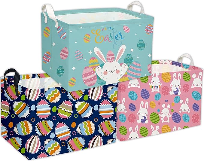 Essme Rectangular 3Pack Easter Basket, Kids Storage bin Organizer with Handles for Easter Decor,Shelf Basket,Toy Organizer,Easter Baskets.(3Pack Easter basket)