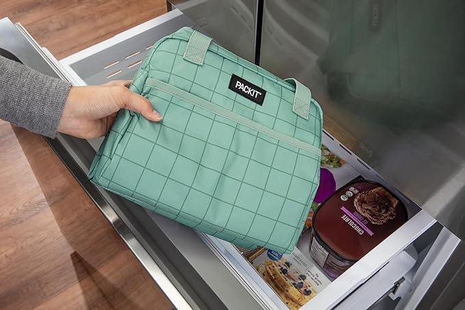 PackIt® Freezable Hampton Lunch Bag, Sports Grid Sage, Built with EcoFreeze® Technology, Collapsible, Reusable, Zip Closure with Front Pocket and Shoulder Straps, Designed for Fresh Office Lunches