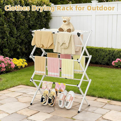 BAKON Clothes-Drying-Rack-Foldable for Small Space, Laundry-Drying Rack Collapsible for Hanging Clothes, Metal Clothing Dry Rack Suit for Indoor & Outdoor, Dorm Room, Apartments, RV, Navy Blue
