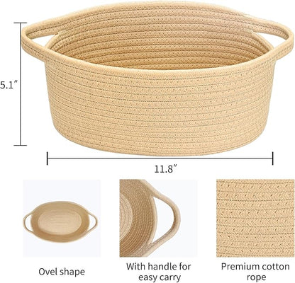 ABenkle Small Basket with Handles - Decorative Durable Rope Woven Storage Bin Shelf Storage Organizer Cube, Easter Baby Gift Basket, 12"x8"x5"