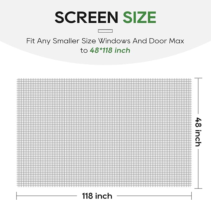 King&Charles Window Screen Door Mesh, Window Screen Replacement/Repair Kit, 48”x118” Fiberglass Gray Mesh, Durable&Visibility & Cuttable & Washble, Easy to Replace/Install/DIY.