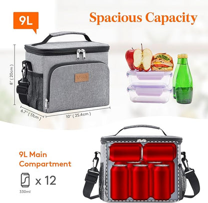 Lifewit Reusable Insulated Lunch Bag, Portable Cooler Freezable Soft Lunchbox Leakproof with Adjustable Shoulder Strap for Men Women Adult for Work Picnic or Travel, 9L 12 Can, Grey