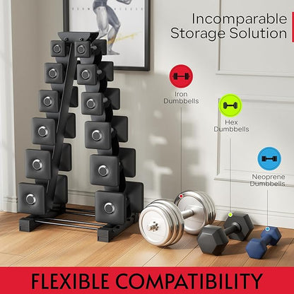 Dumbbell Rack Stand Only, Compatible with Peloton Weights, Ergonomic Weight Rack for Home Gym Dumbbells with 6-Tier, Space-Saving Home Gym Storage Rack, Plus Neoprene Set Storage, Compact