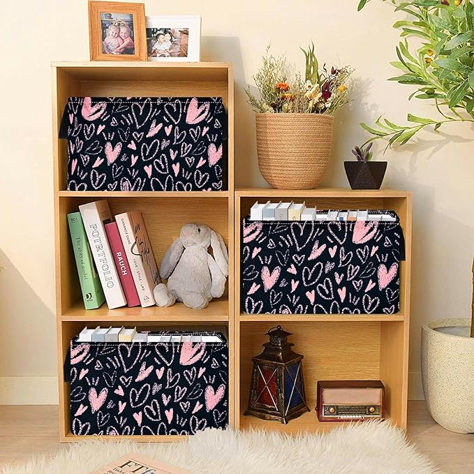Girls Basket Empty Gift Basket with Handles,Closet Shelf Storage Organizer Bins Heart Print Girls Nursery hamper Kids Toys Books Box Room Decor