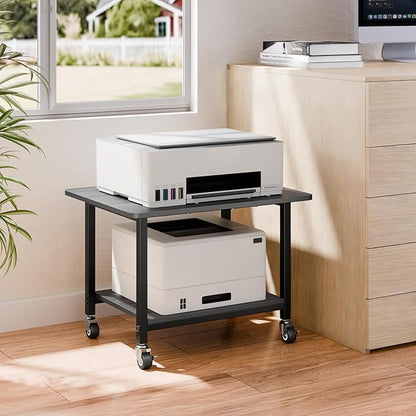 niffgaff Printer Stand with Lockable Wheels, 2-Tier Rolling Printer Cart with Storage Shelf, Compact Wood & Metal Printer Table for Home Office, Black, 20.1'' ×15.4'' ×14.6''