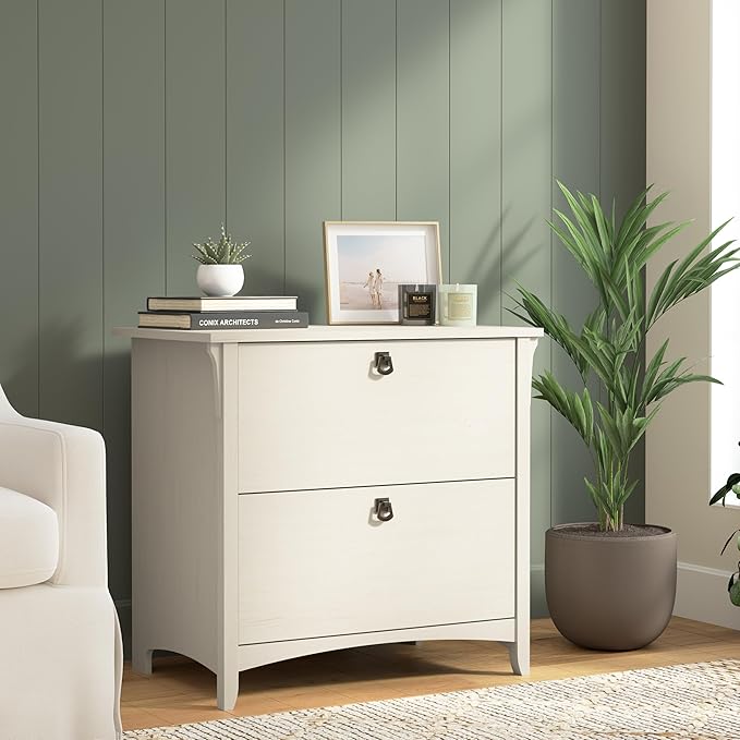 Bush Home Salinas 2 Drawer Lateral File Cabinet in Antique White, Home Office Storage Solution, Organizer with Drawers for Workspace, Filing Unit