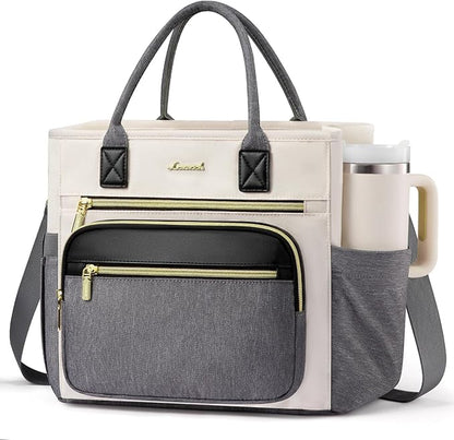 LOVEVOOK Insulated Lunch Bag Women,Wide Opening Adult Lunch Box Women,Leakproof Cooler Bag for Work Picnic Beach Family College,Lunch Teacher Tote Bag with Adjustable Shoulder Strap and Cup Holder