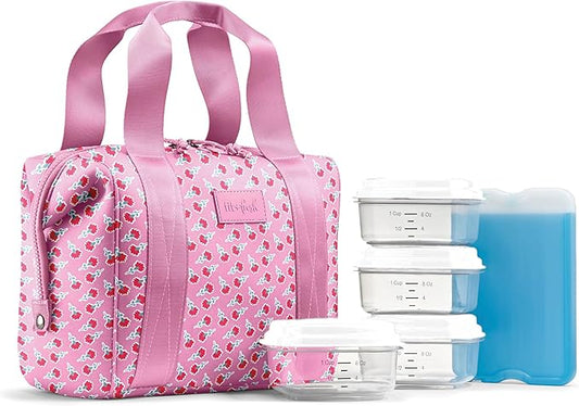 Fit & Fresh Neoprene Lunch Bag For Women, Insulated Womens Lunch Bag For Work, Tear & Stain Resistant Large Lunch Box For Women With Containers and Ice, Machine Washable Remi Bag, Sweet Pink Block