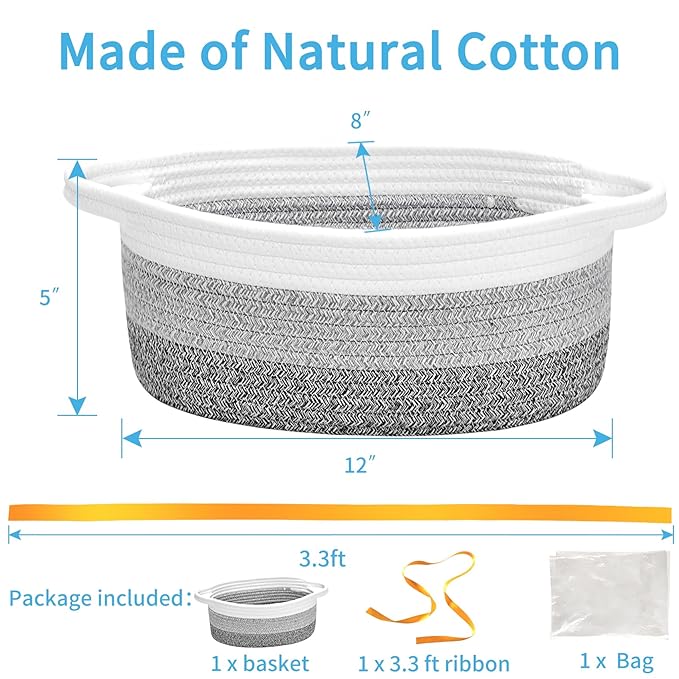 ABenkle Small Woven Easter Basket with Handle, 12x8x5 inches, Durable Storage Basket, Gift Wrap Ready with Ribbon