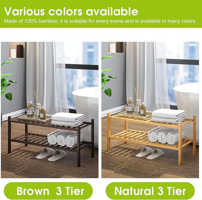 BMOSU 2-Tier Bamboo Shoe Rack Premium Stackable Shoe Shelf Storage Organizer for Hallway Closet Living Room Entryway Organizer (Brown Bamboo)