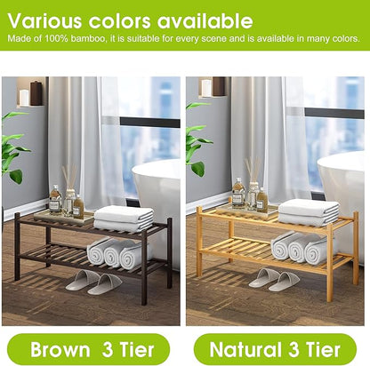 BMOSU 2-Tier Bamboo Shoe Rack Premium Stackable Shoe Shelf Storage Organizer for Hallway Closet Living Room Entryway Organizer (Brown Bamboo)
