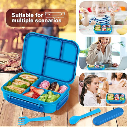 Lunch Box Kids,Bento Box Adult,Leakproof Lunch Containers for Adults/Kids/Toddler,1200ML-4 Compartments bento Lunch box with Utensil,Microwave & Dishwasher & Freezer Safe (Blue)