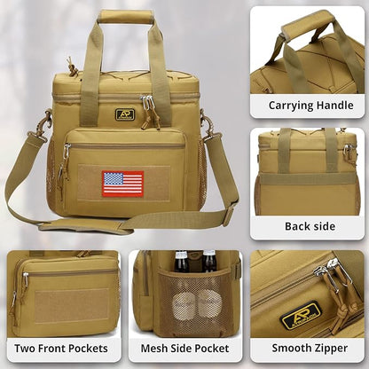 ATRIPACK Lunch Box for Men, Tactical Lunch Bag MOLLE Webbing Leakproof Insulated Large Lunch Cooler Women Adult Meal with Adjustable Shoulder Strap Durable Lunch Pail (Brown)