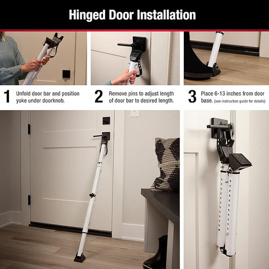 Master Lock White Compact Door Stopper Folding Security Bar, Adjustable from 25-1/2 to 43-1/2 Inches Long for Hinged and Sliding Doors, Door Barricade, Pack of 2, 270EC2