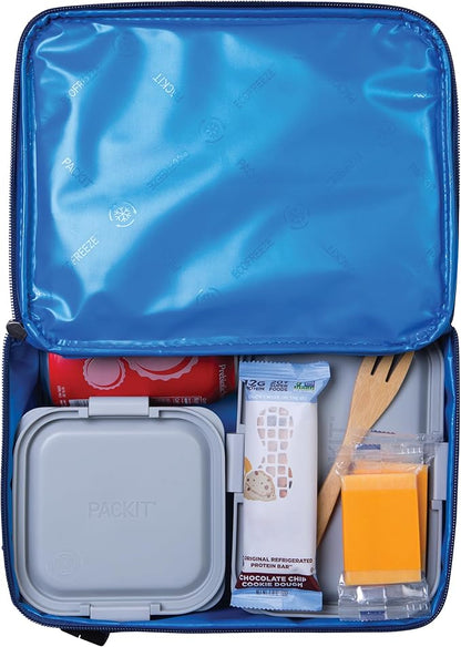PackIt® Freezable Classic Lunch Box, True Blue, Built with EcoFreeze® Technology, Collapsible, Reusable, Zip Closure With Front Pocket and Buckle Handle, For Work Lunches and Fresh Lunch On the Go