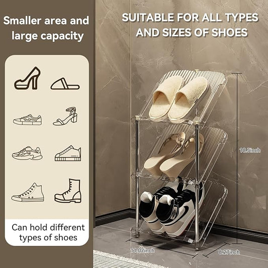 YYW Narrow Shoe Rack Vertical Shoes Rack for Entryway Corner Shoe Storage Organizer for Small Spaces Transparently Tall Slim Shoe Shelf for Front Door Entrance Living Room White 3 Layers
