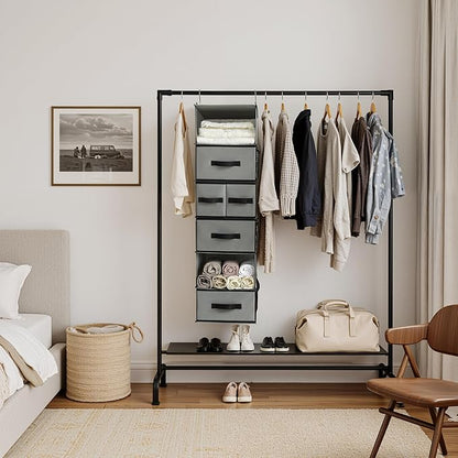 GRANNY SAYS Hanging Closet Organizer 6 Shelves, Closet Organizers and Storage with 5 Drawers, 6 Side Pockets Closet Hanging Organizer, Hanging Storage Organizer for Closet, Baby Clothes, Gray