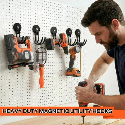 Heavy Duty Magnetic Utility Hooks ，J-Type Storage Hooks, with Anti-Slip Layer, Suitable for Metal Cabinets, Hanging Boards, Garage Shelves, Gardening Tools (Black 3-Piece Set)