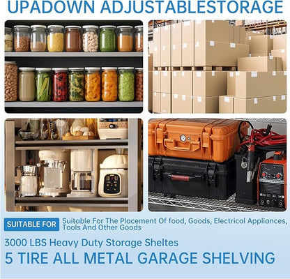 Heavy Duty Storage Shelves 48x18x72 in, 2500Lbs Adjustable Metal Shelving for Garage Organization, Durable Garage Shelving Easy Assemble