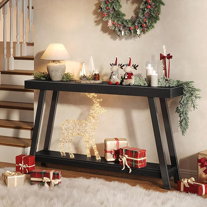 Huuger Console Table with Charging Station, USB-C Port, 2 Tiers Entryway Table, 53.9 Inch Sofa Table with Metal Legs, Entry Hallway Table with Thicker Desktop, Modern Behind Couch Table, Black