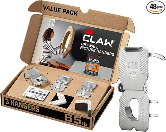 3M CLAW(TM) 65 lb. Drywall Picture Hanger With Spot Markers, Heavyweight Hanging Solution for Room Decor and Office Decor, Including Mirrors or Large Art – 3 Pack