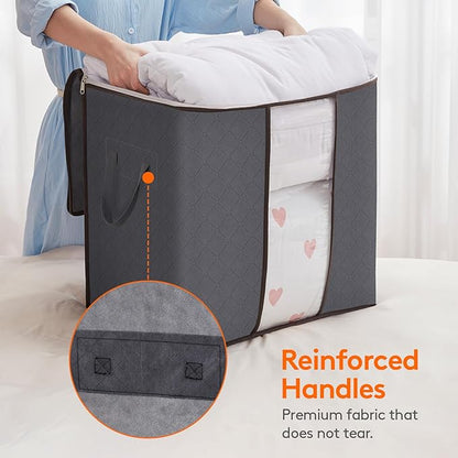 Lifewit 3 Pack 100L Clothes Storage Bins with Lids, Foldable Blanket Storage Bags with Zippers, Clear Window and Reinforced Handles, Closet and Organization for Clothing, Sweater, Comforter, Bedding