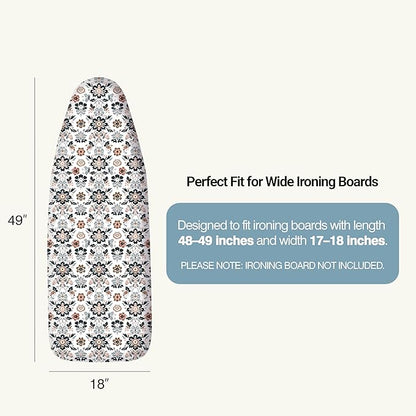 Ironing Board Cover and Pad 18"x49" Extra Thick Natural Cotton,Scorch and Stain Resistant Iron Board Cover,Wide Ironing Board Cover with Fasteners Heavy Duty Heatproof Elastic Edge Floral
