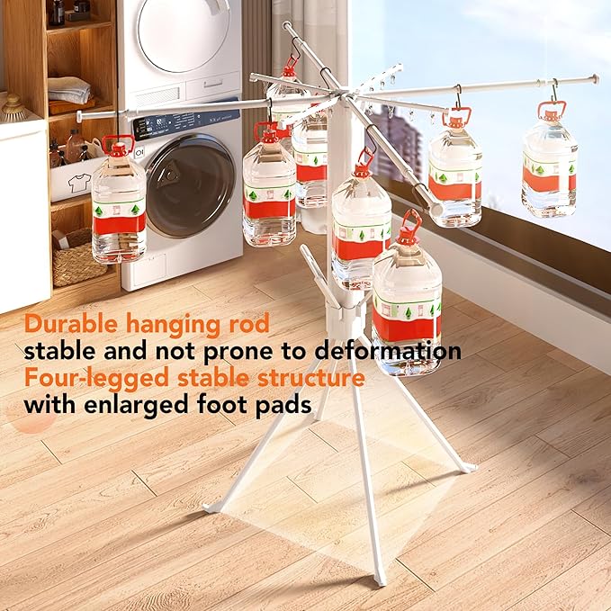 Foldable 4-Legged Clothes Drying Rack, Heavy Duty Laundry Drying Rack with Sock Clips & Shoe Holders, Large Capacity Collapsible Drying Stand for Indoor Outdoor Use