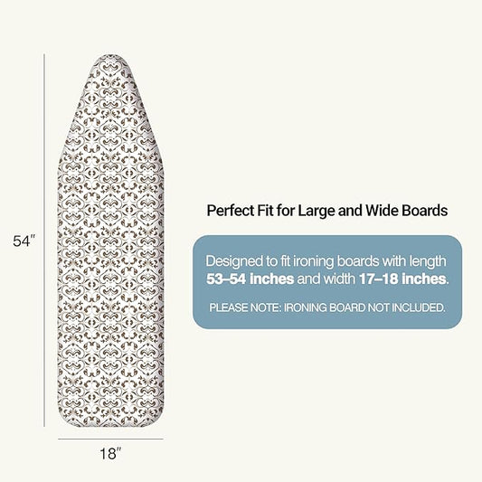 Ironing Board Cover and Pad 18"x54" Extra Thick Natural Cotton, Scorch & Stain Resistant Iron Board Cover, Extra Large Iron Board Cover with Fasteners Heavy Duty Heatproof Elastic Edge Foliage