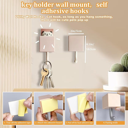 6Pcs Cute Creative Cat Coat Hook for Wall and Door-Max Load 10LB,Utility Heavy Duty Adhesive Wall Hook Mount for Coat, Towel,Scarf, Hat, Robes,Key and Other Items,Kawaii Room Decorative Hooks