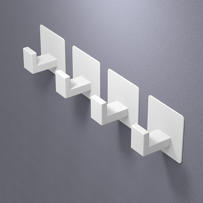 VAEHOLD Wall Towel Hooks, Heavy Duty Sticky Holder Waterproof Towel Hooks for Hanging Coat, Clothes, Closet Hook Wall Mount for Kitchen (White, 2 Pack)
