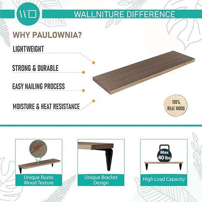 Wallniture Arras Wood Floating Shelves for Wall Storage, Small Bookshelf Set of 10, Hanging Book Shelves for Living Room, Bedroom, Office, Burned Finish