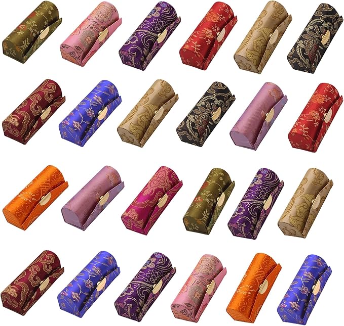 MIAO JIN 24PCS Lipstick Case with Mirror,Small Lipstick Holder for Purse, Bulk Storage Box Return Gifts Mini Floral Jewelry Cosmetic Case (Random Color)