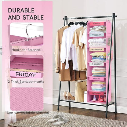 VERONLY Weekly Hanging Closet Organizer for Kids, 6-Shelf Clothes Storage with Labeled Days of The Week Monday Through Friday, Weekday and Weekend, Days of The Week Clothes Organizer