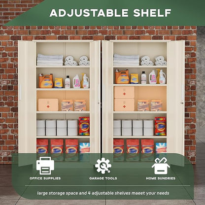 Greenvelly Metal Storage Cabinet, 72" Locking Metal Garage Storage Cabinet with Doors and 4 Adjustable Shelves, Lockable Steel Cabinet for Home Office, Garage, Shop, School (Grey 32" W x 16" D)