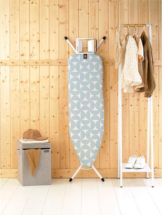 Brabantia Size B Ironing Board (49x15 in) 7 Height Options, Adjustable Steam Iron Rest Holder (Fresh Breeze) Non-Slip Feet, Anti-Collapse Child Locks