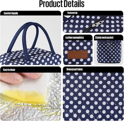 Lunch Bag Women/Men Lunch Box Women/Men (Blue+White dots)