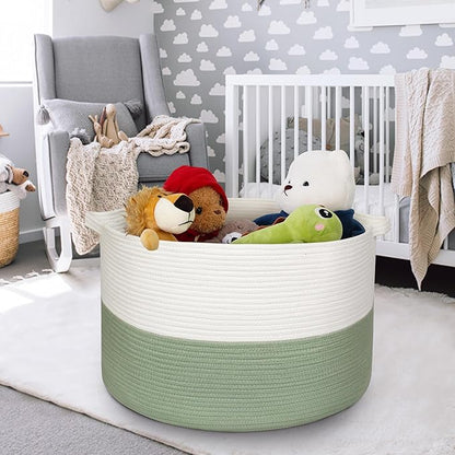 115L Extra Large Blanket Basket, Kids Dog Toy Storage Bin Box, Nursery Baby Toddler Toy Organizer, Soft Cotton Rope Woven Bin, XXXL Jumbo Basket for Blankets for Living Room, 23.6"x15.7"