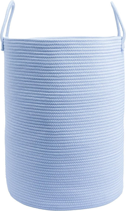 Cotton Rope Laundry Basket Hamper for Clothes Woven Storage Basket for Living Room Bedroom Boho Tall Rope Baskets for Blanket Toys Pillow Towels Baby Nursery Hamper Bin light blue Large