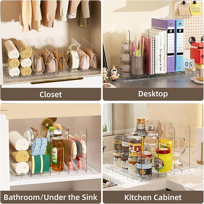 Stackable Bag & Purse Organizer for Closet Shelf Acrylic Shelf Dividers for Closet Organization, Clear Handbag Purse Storage Organizer Divider, Keep Clutch, Wallet, Pocketbook Upright, 4 Pack