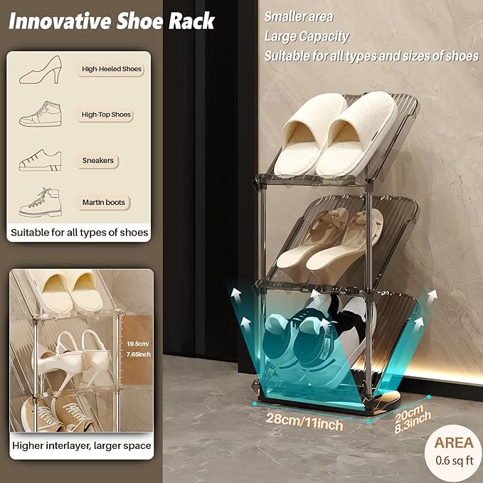 2 Pack Sloping Narrow Shoe Rack 5 Tiers - Free Standing Vertical Shoes Racks for Small Spaces and Corner, Shoe Storage Organizer for Entryway, Tall Slim Shoe Shelf Cabinet for Shoes and Boots