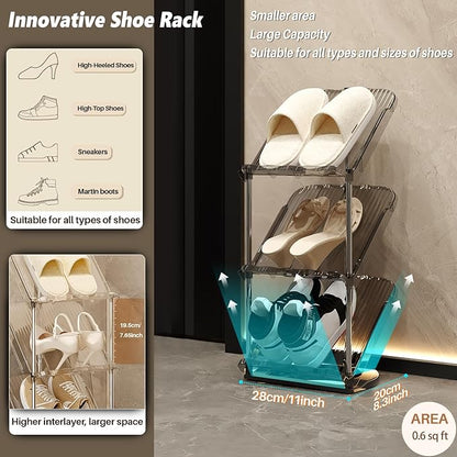 2 Pack Sloping Narrow Shoe Rack 5 Tiers - Free Standing Vertical Shoes Racks for Small Spaces and Corner, Shoe Storage Organizer for Entryway, Tall Slim Shoe Shelf Cabinet for Shoes and Boots